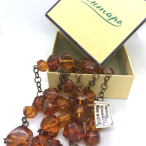 VTG BALTIC COGNAC AMBER NECKLACE FACETED BEADS - Picture 6 of 8